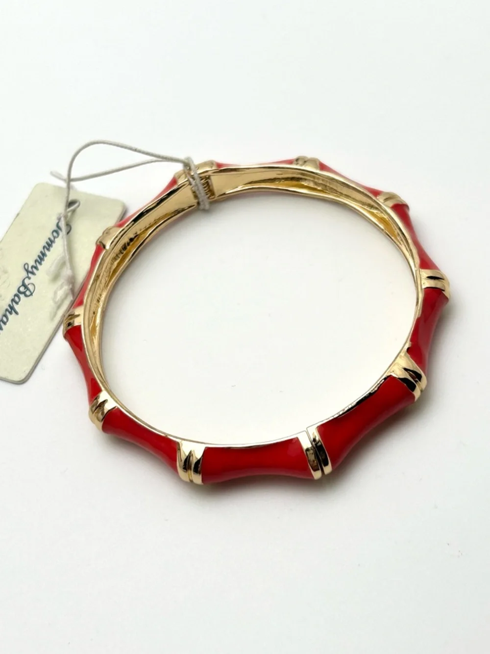 Tommy Bahama Red Enamel Bamboo Hinged Bangle Bracelet NWT - Picture 2 of 3